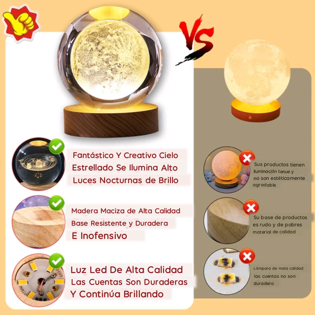 Lampara LUNA 3D esfera de cristal LUZ